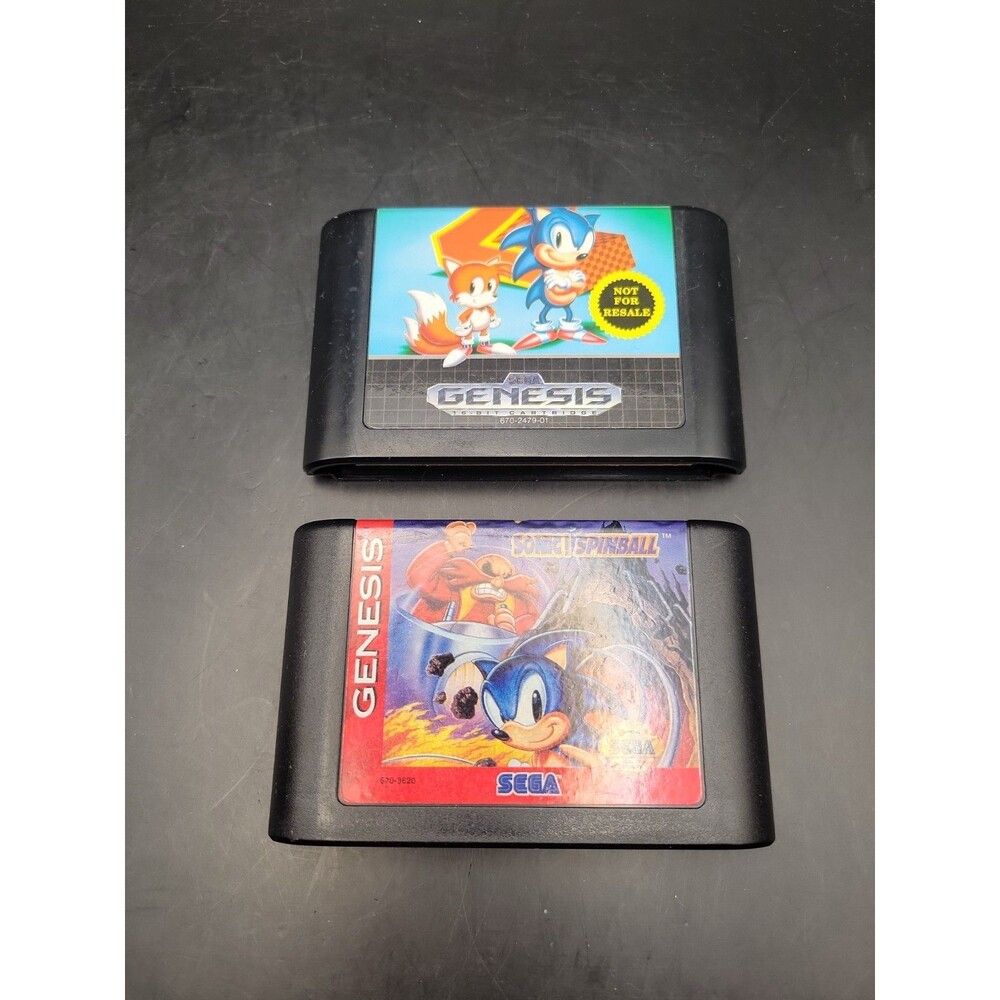 Sonic Spinball & Sonic the Hedgehog 2 Sega Genesis Game Cartridge Lot